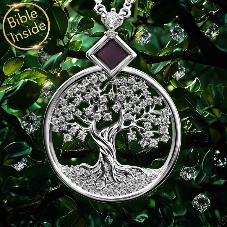 Sterling Silver Tree Pendant With Bible Inside Diamond Design My Nano Jewelry